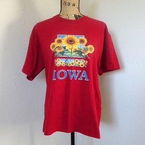 Vintage Retro Red Iowa Sunflower Field Short Sleeve T-Shirt Women's Size Large